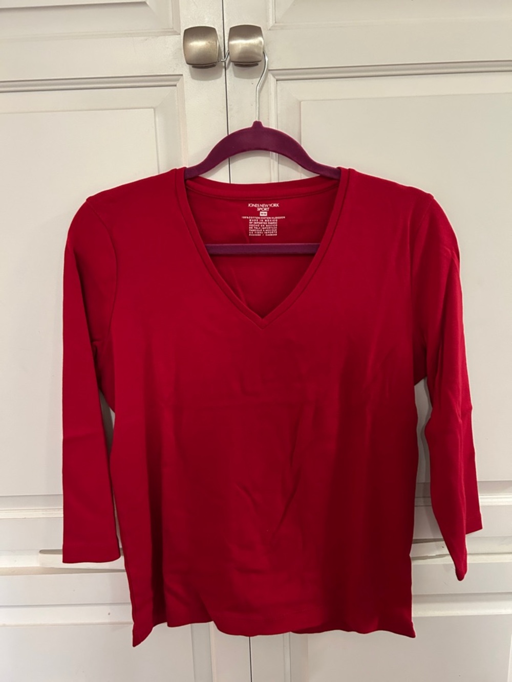 Jones New York Red V-Neck Long Sleeve Top